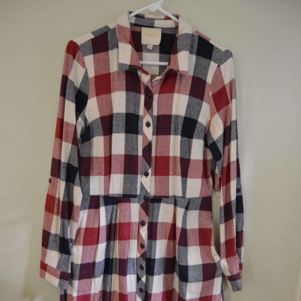 Modcloth JamGirl Flannel Shirt Dress, Mixed Berry
